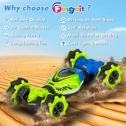Fosgoit Gesture RC Car, 2.4GHz 4WD Gesture Sensing RC Stunt Car Toys for 6-12 Years Old Boys Girls, Hand Controlled Remote Drift Twist Offroad 360° Rotation with Lights Music for Birthday Gifts
