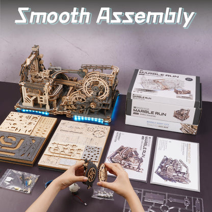 ROBOTIME 3D Puzzle - Combination Set Marble Tracks - Motorized Marble Spaceport LGC01+Marble Night City LGA01+Link Pack LG01 - Engineering Gift Choice