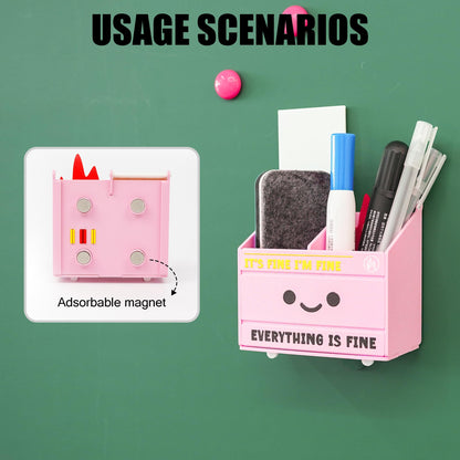 Tian Zhun Dumpster Fire Magnetic Pen Holder Funny Pink Magnetic Pencil Holder Magnetic Locker Organizer for Refrigerator Whiteboard Home Office Hospital Marker pen storage