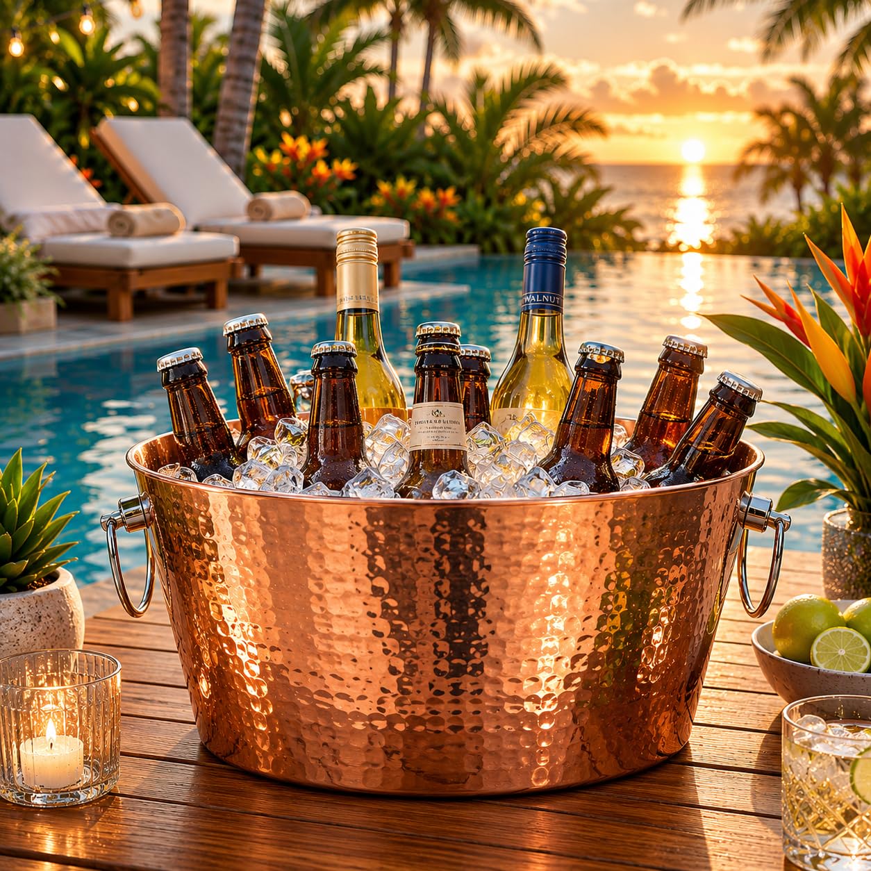 BREKX Insulated Rose Copper Double Walled Ice Bucket for Parties, Anchored Wine Bucket/Large Ice Bucket with Handles, Drink Cooler for Parties, 12 Quarts (3 Gallon)