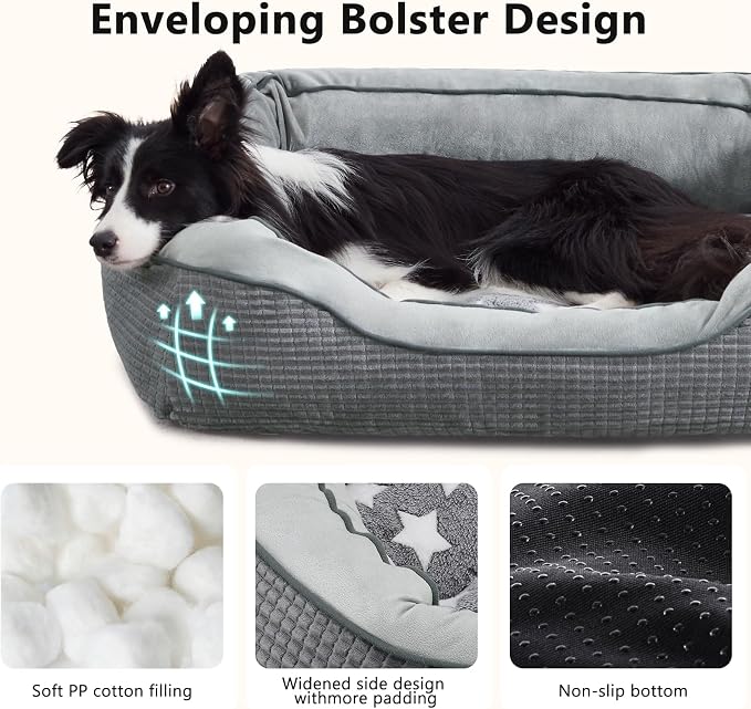 Dog Beds for Large Dogs, Washable Pet Bed, Orthopedic Dog Sofa Bed, Soft Calming Sleeping Warming Puppy Bed (Star-Grey, X-Large-(35’’x 25’’x 10’’))