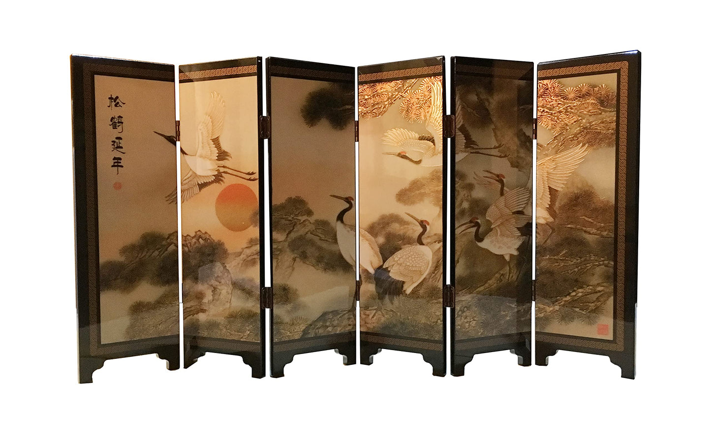 APERFECT Decorations for The Home, 6 Panel Divider, Mini Folding Screen, Chinese Lacquerware, Mini Desktop Folding Screen, Feng Shui Ornaments, Oriental Gift, Business Gift