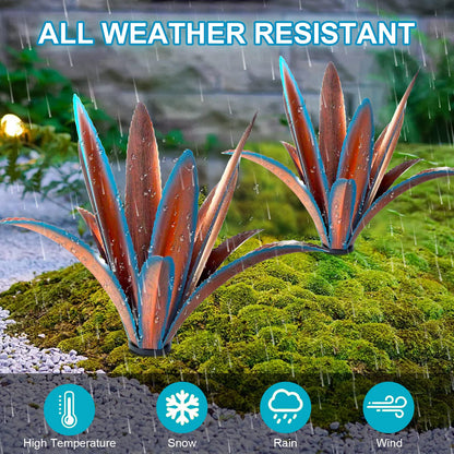 TOMBABY Enlarge Thickened Wind Resistant Iron Agave Metal Plant Country Garden Sculpture Statue Outdoor Decoration Agave Metal Plant Courtyard Garden Lawn Ornament Gift (2, 12 Leaves Blue)