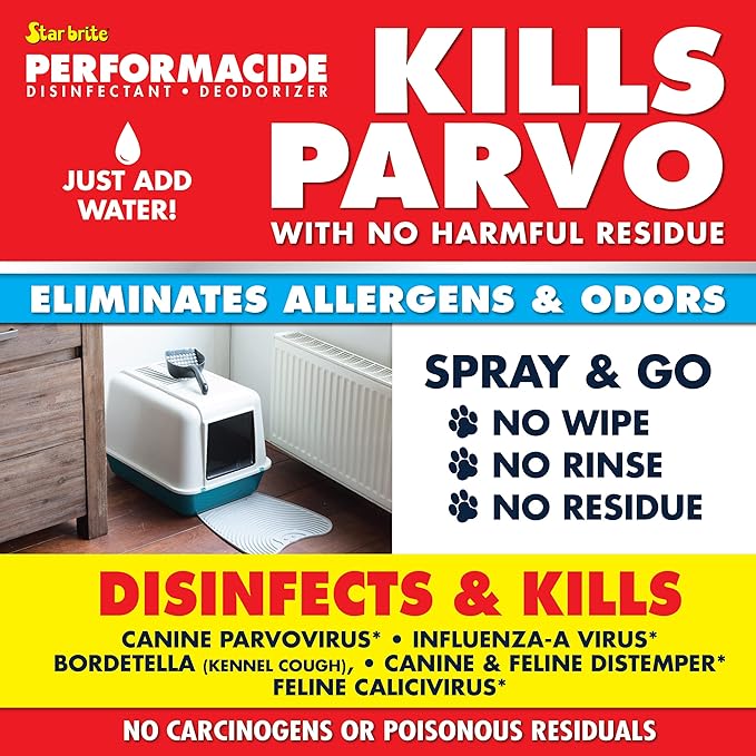 PERFORMACIDE No-Rinse Disinfectant / Deodorizer for Pet Surfaces | Kills Parvovirus, Ringworm, Feline Calicivirus, Avian Influenza (Bird Flu) Eco Friendly, Naturally Dissipates, Refillable, 32 OZ Kit