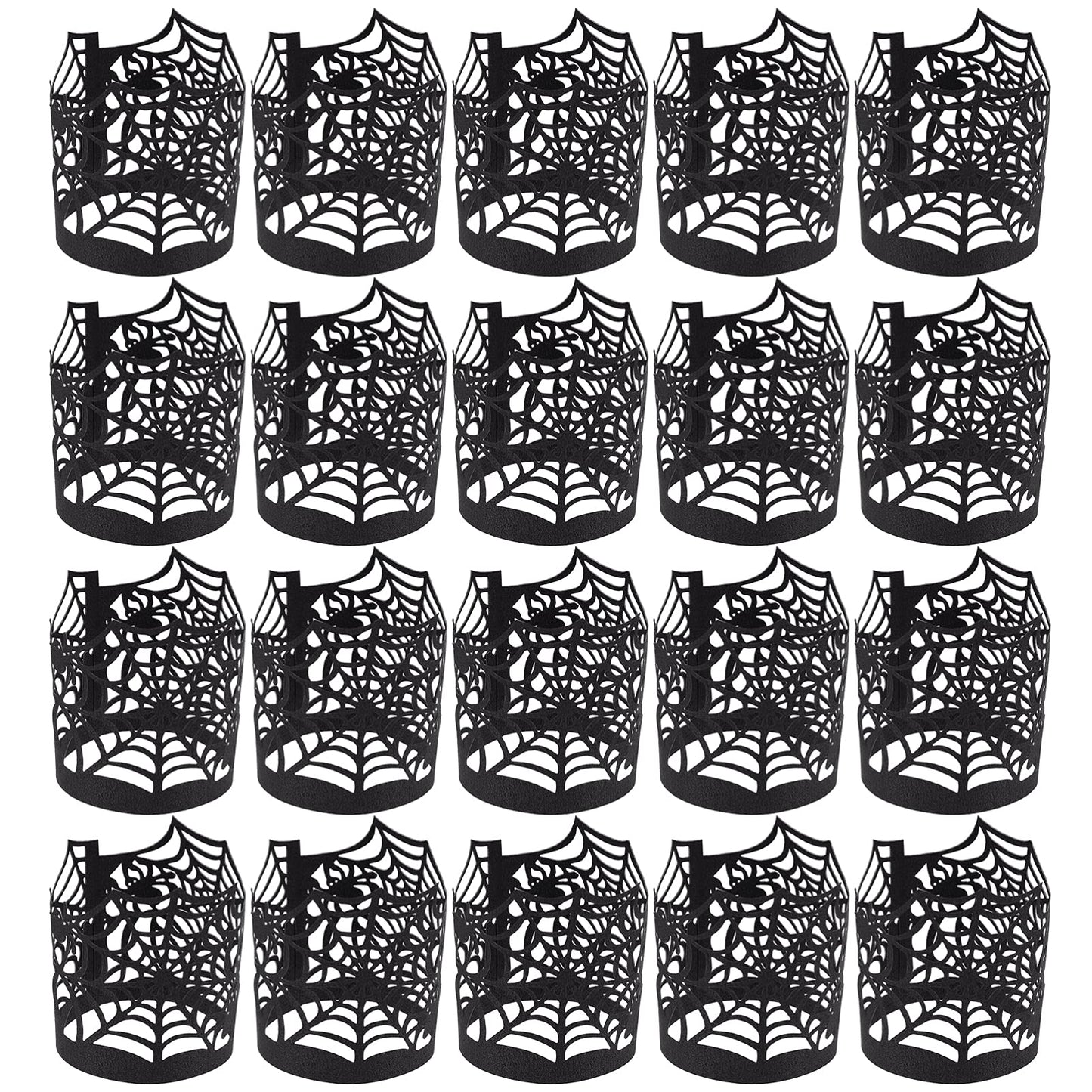 50Pcs Candle Wraps Halloween Tea Light Votive Cut Decorative Wraps Spiderweb Paper Candle Holder for LED Battery Tealight Candles Halloween Party Decorations