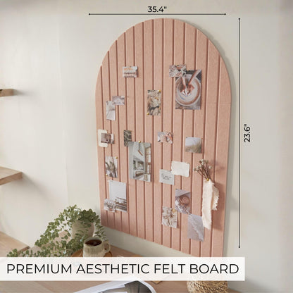 Large Arched Felt Bulletin Board - Stylish Perfectly Sized 35" x 24" Cork Board Alternative for Office & Wall Decor – 6 Customizable Adhesive Tiles with Pins are Perfect to Display Your Photos