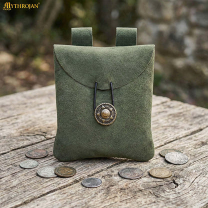 Mythrojan Medieval Renaissance Suede Jewelry Belt Pouch LARP Costume Waist Bag - Dark Green