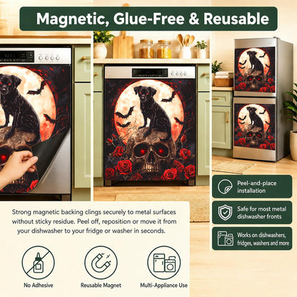 Dishwasher Magnets Decorative Cover Dog, Halloween Magnetic Dishwasher Cover for Fronts Panel, 23x26 Inch Refrigerator Magnet Decal Cover Sticker for Kitchen Decoration