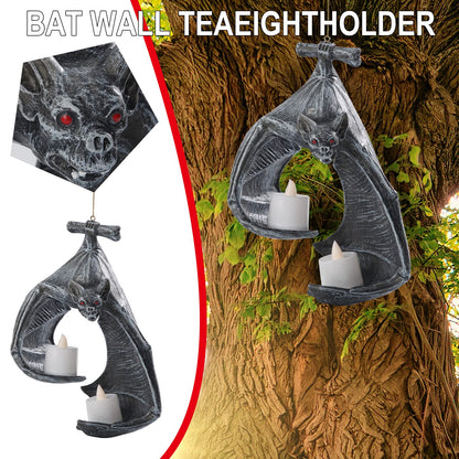 Bat Wall Tealight Holder,Halloween Bat Candle Decorations Gothic Bat Wall Sconce Candle Holder with Candles,Halloween Candlestick Hanging Decoration