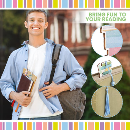 Kolldenn 60 Pcs Wooden Bookmarks for Book Lovers - 15 Designs With Tassel - Retro Bulk Bookmarks for Reading, Gifts for Men, Women, Teachers, Students - Birthday, Book Club, Party Favors