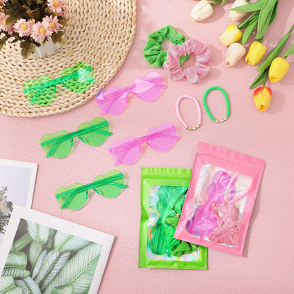 XunYee 48 Pcs Witch Theme Party Favor Supplies Pink and Green Velvet Hair Scrunchies Friendship Bracelets Sunglasses Bags 12 Set Neon Friendship Gifts for Fans Women Pink and Green Party Favors