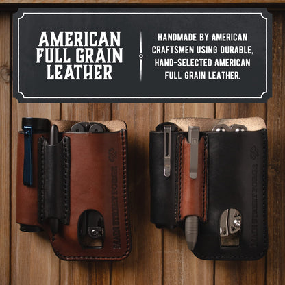 Made in USA Leather EDC Pouch | Leather Multitool Sheath/Holster for Men | Belt Clip/Pocket Organizer for Leatherman, Gerber & SOG Multitools | Knife/Multi Tool & Flashlight & Pen Holder