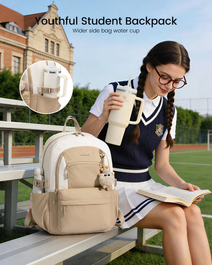 LOVEVOOK School Backpack for Teen Girls & Women, 35L Large Laptop Backpack with 40oz Water Bottle Pocket, Waterproof Cute College Bookbag, Student Backpack for Middle High School Travel Work Khaki