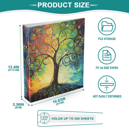 Tree of Life Round Ring Binders 1.5 Inch Rainbow Colorful 3 Ring Clipboard Binder for Office School Work Supplies File Folder 200 Sheet Capacity