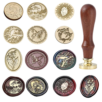 Halloween Wax Seal Stamp Kit - Ychostamp Crow, Butterfly, Ticker, Skull Sealing Wax Stamps, 7Pcs Vintage Brass Seals for Spooky Envelope, Party Invitation