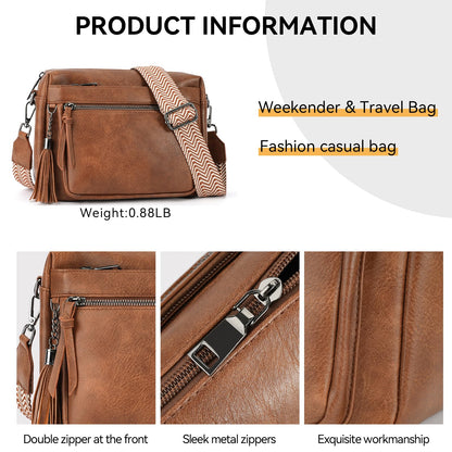MEITRUE Crossbody Bags for Women, Vegan Leather Crossbody Cell Phone Purse Trendy Multi Pockets Shoulder Handbags with Tassel and Adjustable Strap Brown