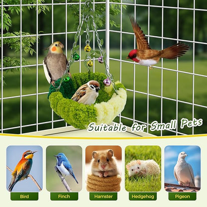Admaison Bird Nest with Bell for Cage,Plush Hanging Bird Bed for Parakeet Indoor & Outdoor,Breeding Bird House for Conure,Budgie,Cockatiel,Lovebird,Canary,Finch,Hamster,Small Pets,Warm Nest,Green L