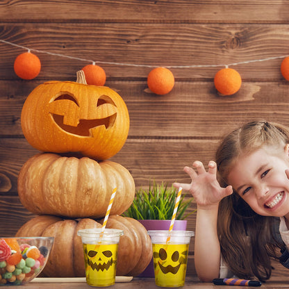 Suttmin 120 Sets Halloween Ghost Disposable Cups 12 oz Plastic Cups with Lids Disposable Drinkware with Paper Straws for Halloween Party Supplies Pirate Events Tableware Decorations Beverage Snacks