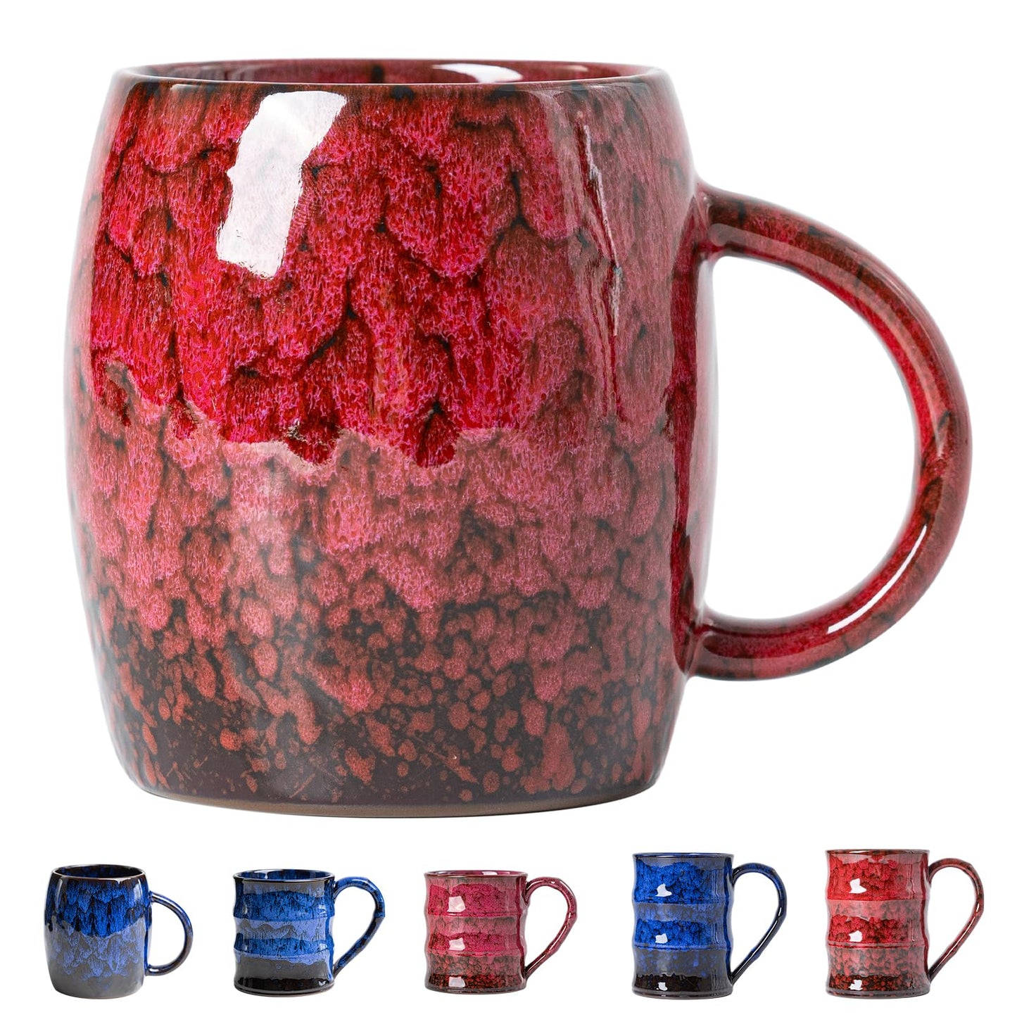 Rustic Red Ceramic Coffee Mug 14oz - Handcrafted Artisan Mug with Comfortable Handle, Unique Design for Coffee Lovers, Dishwasher Safe