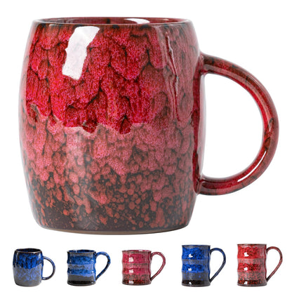 Rustic Red Ceramic Coffee Mug 14oz - Handcrafted Artisan Mug with Comfortable Handle, Unique Design for Coffee Lovers, Dishwasher Safe