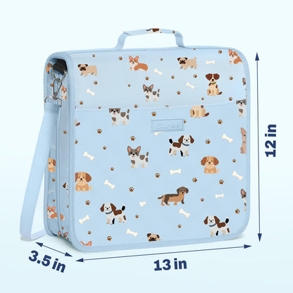 SUNEE Zipper Binder 3 Ring, 3 Inch O-Ring with Handle and Shoulder Strap, 600-Sheet Capacity, 5-Tab Expanding File Folder, Multi-Pockets for Middle School Organizer Binder with Zipper, Blue Dog