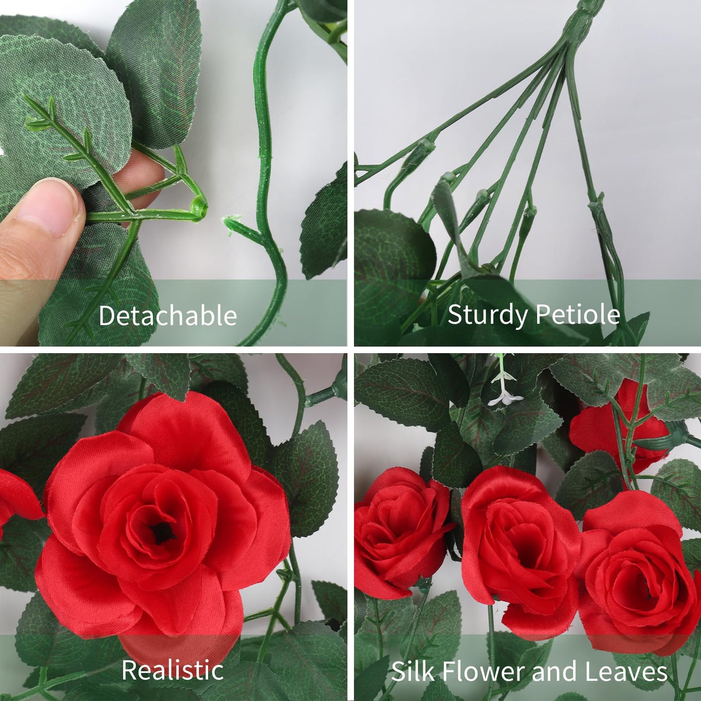 RECUTMS Artificial Red Rose Hanging Flowers Plants, 4PCS 37 Inches Draping Fake Ivy Garland with 30 LED Fairy String Lights for Home Garden Wedding Valentines Day Indoor Outdoor Greenery Decorations