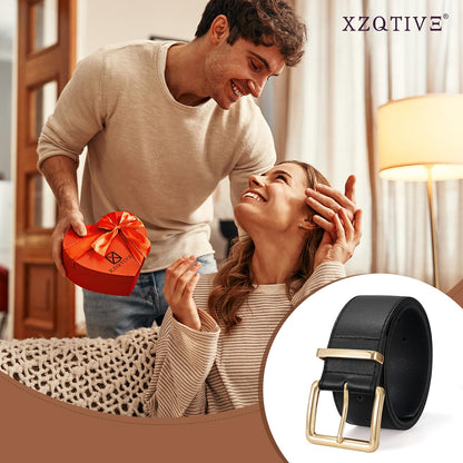 XZQTIVE Women Wide Chunky Belt for Dresses Fashion Thick Leather Belt with Gold Buckle, Black(Fit Waist Size 33"-39")