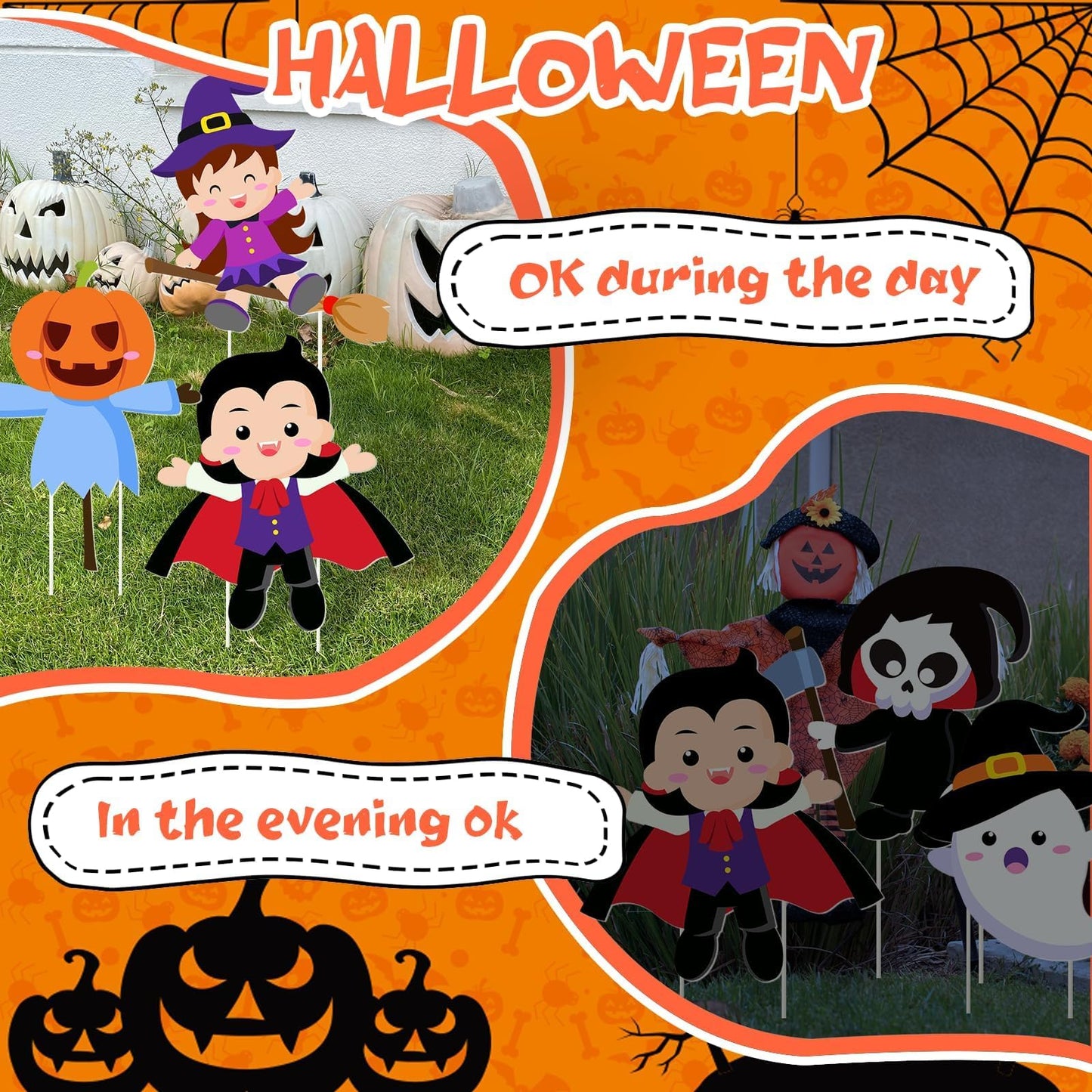Halloween Yard Signs Cute Halloween Garden Stake Halloween Ghost Witch Scarecrow Yard Stakes Halloween Garden Stake Decorations for Lawn Decorations Outdoor Garden Home Party Decor