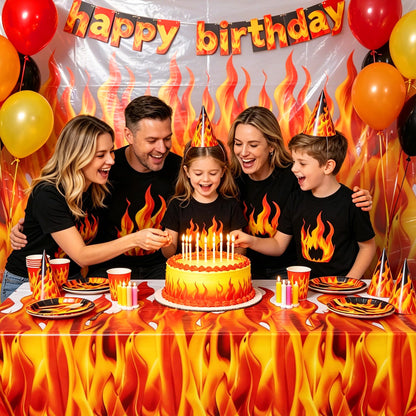Kochorie 100 Ft x 54 Inch Halloween Flame Party Tablecloth Roll with Cutter Box Waterproof Plastic Fake Fire Table Cover for Halloween Campfire Party Supplies Decorations