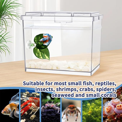 MoonOrange Mini Betta Fish Tank, Small Fish Bowl for Temporary Space, 0.2 Gallon Stackable Cube Tank with Betta Leaf and Gravels for Small Fish, Insect, Shrimp, Crab, Spider.(Pack-1)