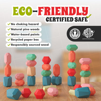 EVERSMART 36 Pcs Wooden Stacking Blocks – Montessori Toys for 1 2 3 4 5 6 Year Old Toddlers and Kids, XL Rocks, No Choking Hazard – Sensory STEM Building Stones, for Girls and Boys