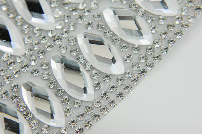 Flower Placemat, Stunning Glass Rhinestones, Protective Felt Back, for Formal Dining Tables Setting, Events, Wedding, Silver, 15", Sold Individually