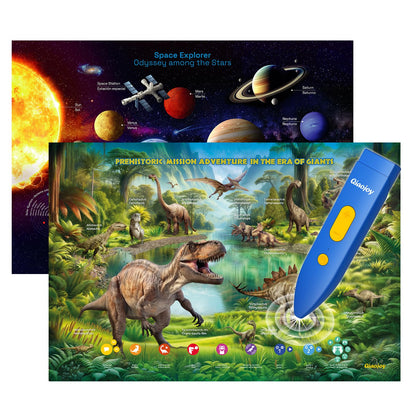 Bilingual Interactive for Kids Talking Dinosaur Space Poster for Kids Learning and Educational Toys,Talking Educational Dinosaur Toy for Ages 3 to 12 Years Old,Space Theme Wall Decor for Preschool