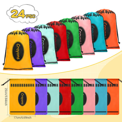 VZZNN 24 Pcs Crayon Drawstring Bags 8 Colors 10 x 7 IN Party Favors Bulk Reusable Treat Bags Back to School Graduation Birthday Party Supplies Bulk Rainbow