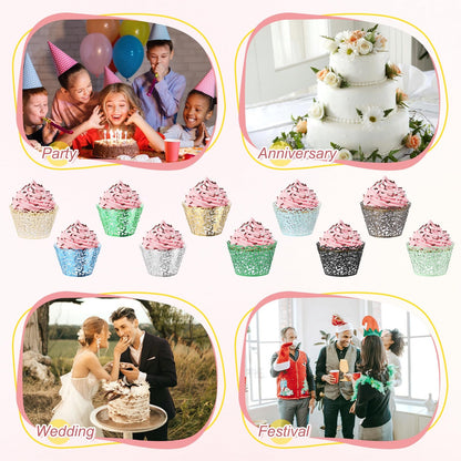 M METERXITY 50-Pack Cupcake Wrappers, Vine Decoration Standard Baking Cups for Wedding/Birthday Party/Bakeries/Cafes Cake Decoration, Bake Cake Paper[Reflective Silver]