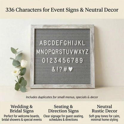 C CRYSTAL LEMON Rustic Gray Felt Letter Board 10x10 Inch, 336 Letters Numbers and Symbols, Changeable Wooden Message Board with Wall Mount and Display Stand