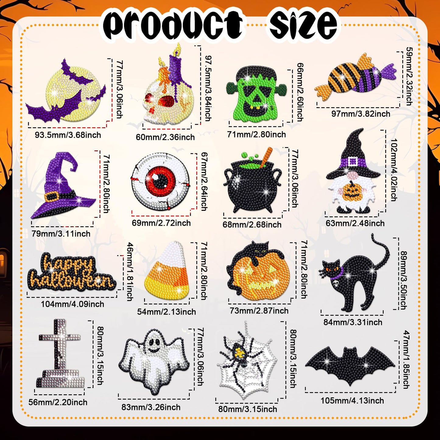 Umigy 16 Pcs Summer Halloween Diamond Art Magnets for Refrigerator Gnome Ghost Bat Cat Diamond Painting DIY Halloween Gems Art Kits for Adults Crafts Home Decor Gift