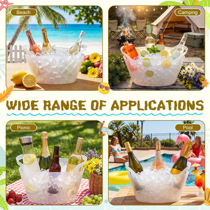 meekoo 6 Pack 6l Ice Bucket for Parties, Plastic Beverage Tub with Handles, Portable Ice Drink Bucket for Wine, Champagne, Beer, Cocktail, Large Drink Chiller for Wedding, Bar, Picnic, Pool(Clear)