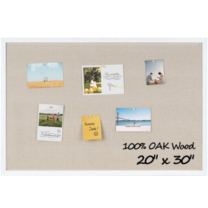 Fun Memories Cork Board Bulletin Board for Office, 20" x 30" Oak Wooden Framed Corkboard, Wall Mounted Notice Pin Board for School Home & Office, White