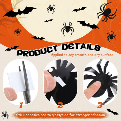 Engrowtic 78 Pcs Halloween Mummy Decorations Set with 3D Bat and Spider Stickers Wall Decor Self Adhesive Large Wiggle Eyes Crepe Paper and Masking Tape for Halloween Cosplay Party Door DIY Decor