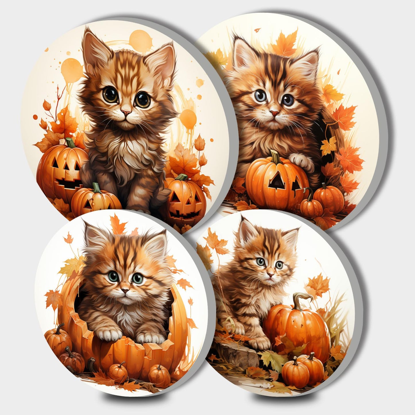 4 Pcs Halloween Decor Round Stove Burner Cover,Autumn Pumpkin Electric Stove Burner Covers,8Inch and 10Inch,Gas Stove Burner Cover,Yellow Cats Metal Cooktop Decorative Home Decor,Kitchen Decor