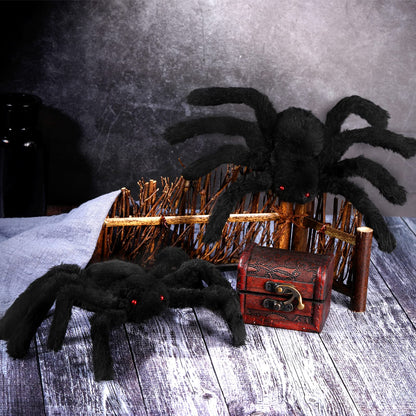 JOVITEC 4 Pack Hairy Spiders Giant Spider Huge Spider Fake Hairy Spider Toys for Halloween Parties Haunted House Decorations, 12 Inches (Black)