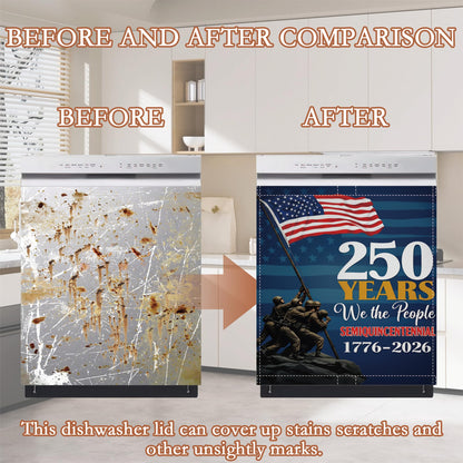USA 250th Anniversary Magnetic Dishwasher Cover,Patriotic Military Decorative Dishwasher Panel for Refrigerator Kitchen Decor Reusable Waterproof Easy Install 23x26 Inch