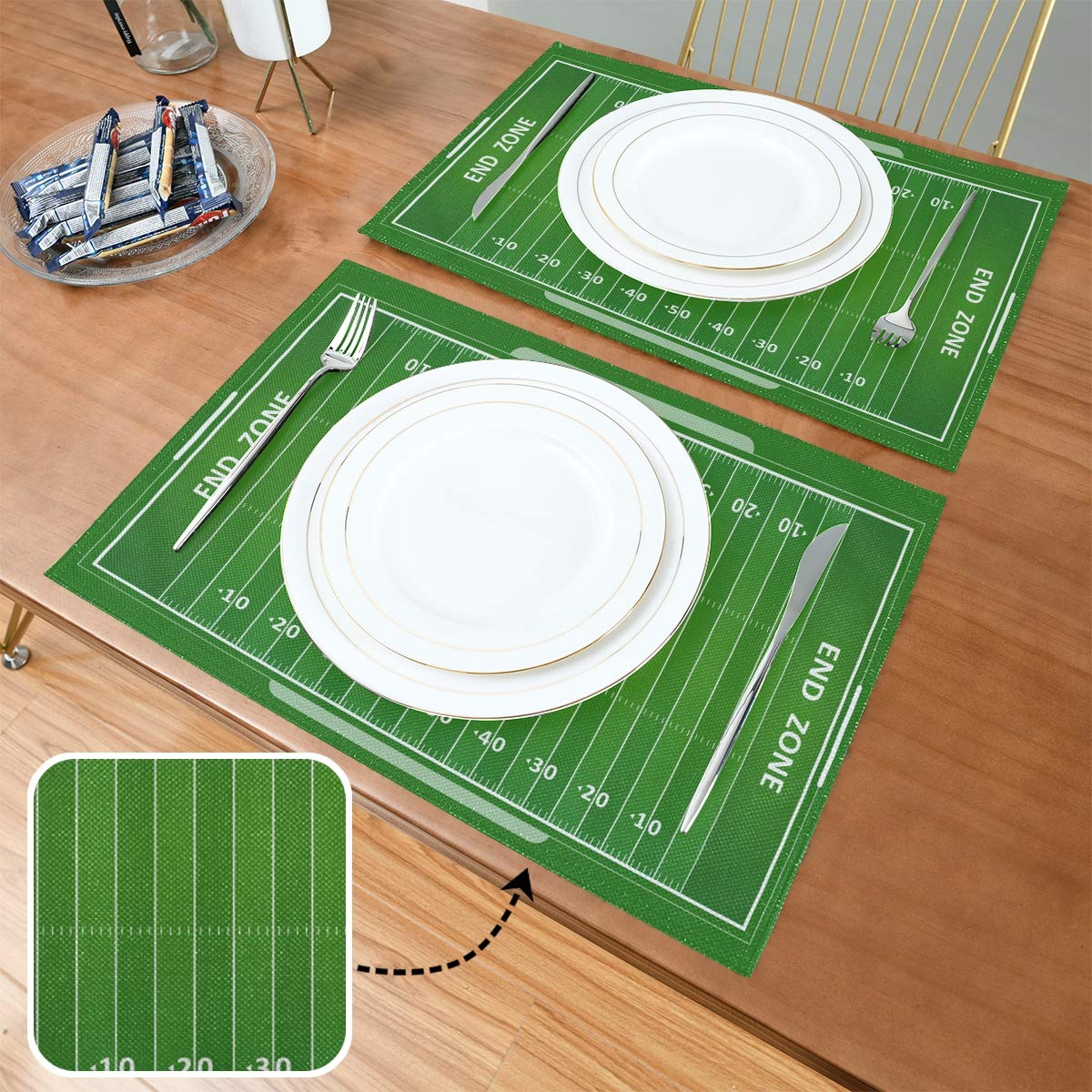 Bardic Set of 1 Washable Placemat American Football Field Pattern Table Mats 18x12 Inch Heat Resistant Non Slip Place Mats for Kitchen Dining Table