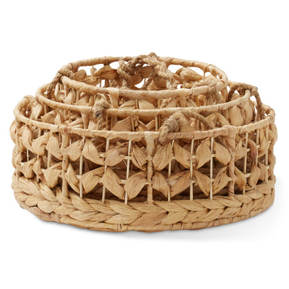 Casafield 3-Tier Hanging Fruit Basket Set, Natural Water Hyacinth Boho Storage Baskets for Vegetables, Herbs, Plants, Kitchen Pantry Storage Organizer