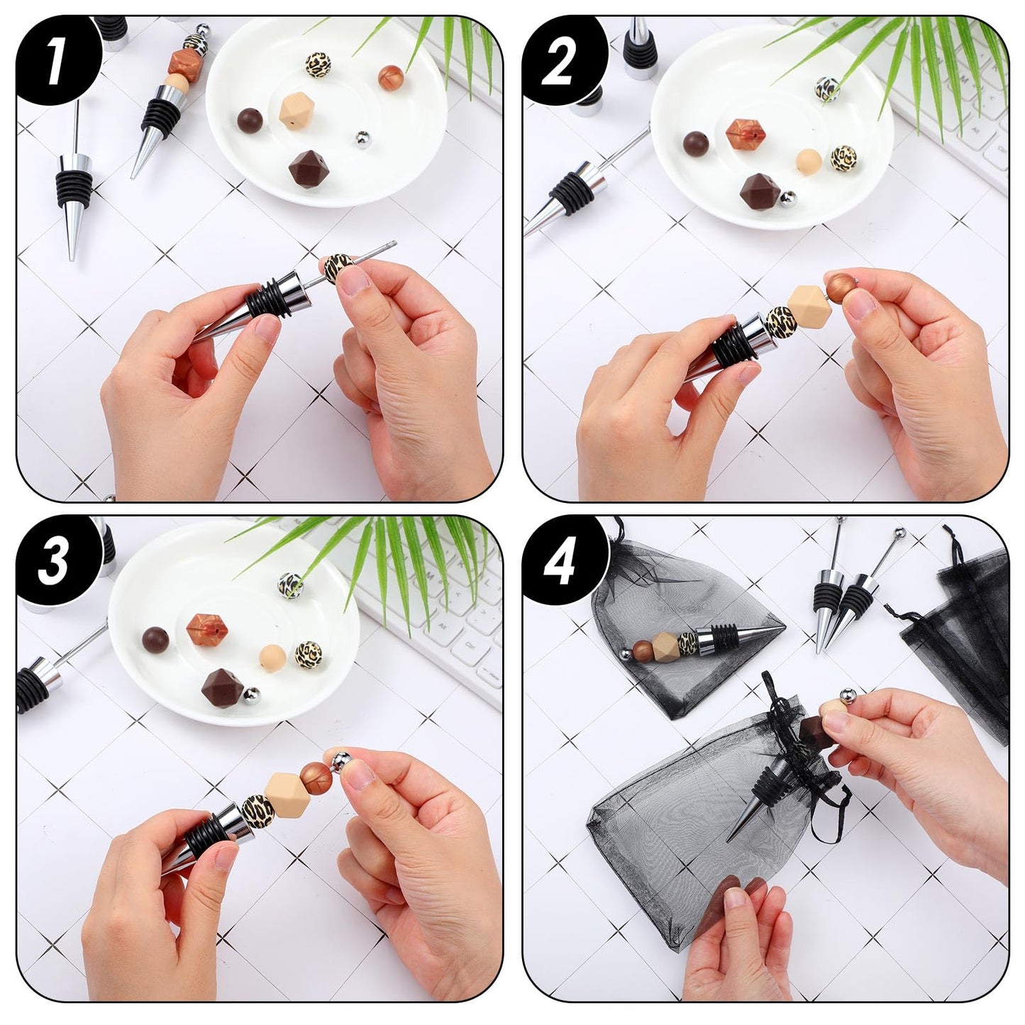 Kosiz 40 Pcs DIY Beadable Wine Stopper Bulk Include 20 Decorative Beaded Wine Bottle Topper 20 Organza Bags Reusable Saver for Beverage Wedding Valentines Gifts Holiday Favors Bar