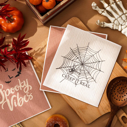 AnyDesign 6 Pcs Halloween Swedish Dishcloths Ghost Pumpkin Skeleton Kitchen Dish Towels Reusable Washable Scary Cotton Kitchen Towels for Baking Cooking Home Kitchen Decor, 6.7 x 7.7 Inch