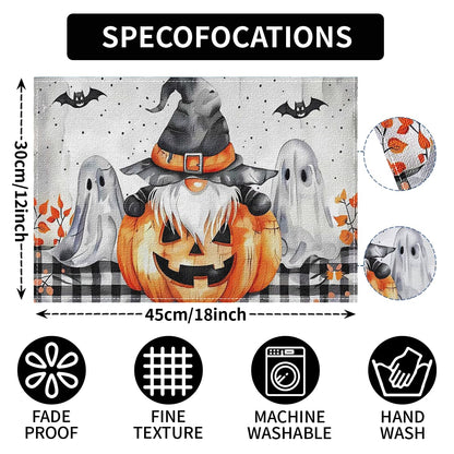Niviy Buffalo Plaid Bat Ghost Pumpkins Halloween Placemats Set of 4, 12x18 Inch Horror Halloween Table Mats for Holiday Party Kitchen Dining Room Decoration