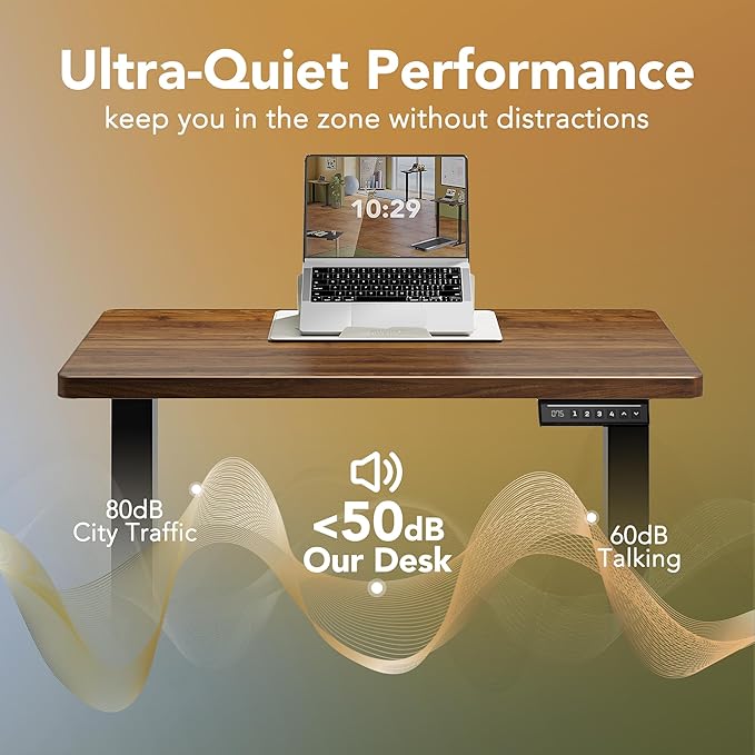 HUANUO 55 x 28 inch Electric Standing Desk Adjustable Height, 4 Memory Height Settings, Sit Stand Up Desk for Home Office & Computer Workstation, Black Walnut