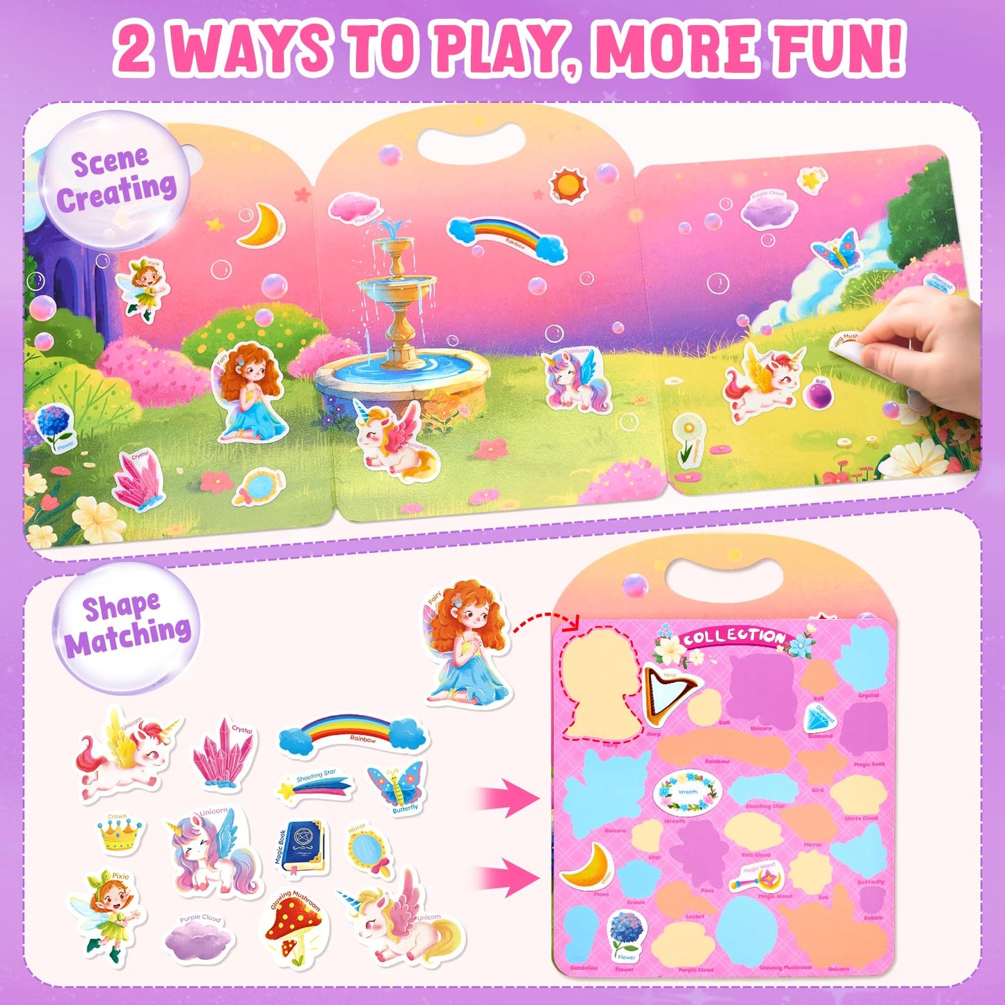 JoyCat Reusable Sticker Book Set (3-Pack): Unicorn, Fairies, Mermaid - 90 Pcs Stickers for Toddlers, Kids Sticker Activity Book, Road Trip Travel Toys, Party Favors, Birthday Gifts for Baby Girls